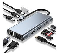 HUB USB C, Adaptateur USB C 11 en 1 avec 4K-HDMI, VGA, USB 3.0, Type C PD, Ethernet RJ45, Lecteur de Carte SD/TF, AUX 3,5 mm, Compatible avec MacBook Pro/Air, Plus Type C Dispositifs