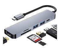 Hub USB C, Adaptateur USB C multiport pour MacBook Pro, Hub USB C à HDMI 6-en-1, Compatible avec Les Ordinateurs Portables USB C, etc. (4K HDMI USB3.0 USB2.0 SD/TF Card Reader 87W PD) Gris