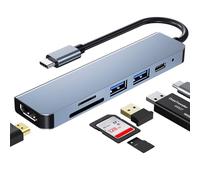 Hub USB C, Adaptateur USB C multiport pour MacBook Pro, Hub USB C à HDMI 6-en-1, Compatible avec Les Ordinateurs Portables USB C, etc. (4K HDMI USB3.0 USB2.0 SD/TF Card Reader 87W PD)