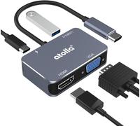 Hub USB C,Adaptateur USB C vers HDMI UHD avec Port HDMI 4K @ 30Hz + VGA 1080P + Port USB 3.0 + PD 60W pour MacBook air/MacBook Pro 2019/2018 et USB Type C périphériques