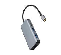 Hub USB-C - Appareil avec 3 Ports USB 3.0 et 2 Ports USB-C, Compatible avec la Charge pd de 100 W, Design Compact de 15 cm et Couleur Grise.