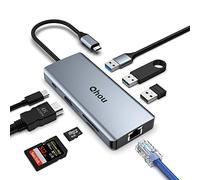 Hub USB C avec Ethernet, 8 en 1 Adaptateur USB C Double écran avec 4K@30Hz HDMI, Ethernet, 2* USB 3.0, USB 2.0, 100W PD, SD/TF Compatible Laptop/PC/iPad/Surface