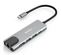 Hub USB C avec Ethernet, RealPlus Adaptateur USB C 5-en-1, Dock USB C avec 100 Mbps Ethernet RJ45, USB 3.0,PD 100W, HDMI 4K@30hz, Compatible avec MacBook/iPad/Dell/ChromeBook/Switch/Tablette
