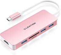 Hub USB C avec HDMI 4K, 3 Ports USB 3.0, Lecteur de Cartes SD/TF, Adaptateur USB C Compatible Nouveau MacBook Pro/Mac Air 2024-2018, iPhone 15/16 Plus Pro Max, etc (C18 Or Rose)