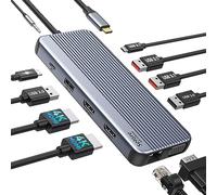 Hub USB C Docking Station USB C 11 en 1 Triple Moniteur vers Dual 4K HDMI, 1080P VGA, USB C & 2 USB3.1 10Gbps, 2 USB 2.0, Ethernet RJ45, Audio, PD 100W, Dock USB C pour Lenovo, Dell,HP