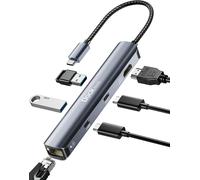 Hub USB C Dockteck 6 en 1 Dock, Adaptateur USB C Ethernet RJ45, 4K 60Hz HDMI, 100W PD, Données USB C, (2 USB C), 2 USB-3.0 pour MacBook Pro/Air 2021, iPad Pro/Air 5/ Mini 6, Surface Pro 8