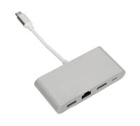 Hub USB C en Alliage d'aluminium 4 en 1, Adaptateur multiport, répartiteur avec USB 3.0 de Type C, Gigabit LAN, RJ45, Interface multimédia HD, Argent