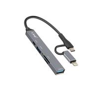 LinQ Hub USB-C et Lightning OTG - 1x USB-C, 2x USB, SD/TF - Noir