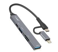 Hub USB-C et Lightning OTG 1x Port USB-C + 2x USB + Carte SD / TF Noir