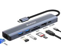 Hub USB C Ethernet 1000Mbps, 7 en 1 USB C Docking Station, Adaptateur USB C HDTV 4K, PD 100 W, 2 USB 3.0,SD/TF, Adaptateur MacBook Air/Pro, HP, Switch,Laptop et Autres appareils de Type C