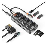 HUB USB C - FANTEC - Adaptateur 10 en 1 - HDMI 4K - VGA - Ethernet RJ45 - SD/TF