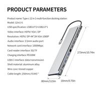 Hub USB C Gopala MST 12 en 1 avec HDMI 4K - 30 Hz,VGA,DP,Thunderbolt 3 4 Dock pour MacBook Pro Air,HP,Dell,Lenovo,Acer - Type Grey