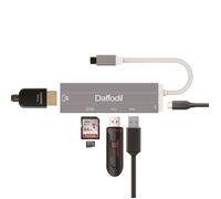 Daffodil HUB05 - HUB USB-C HDMI 4K Ultra HD 6-en-1 - Adaptateur Port USB 3.0/2.0, Carte SD/Micro SD USB Alimenté Thunderbolt 3 Rapide - pour Macbook Chromebook Surface Android Projecteur Windows Dex