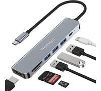 Hub USB C HDTV, Wowssyo Adaptateur Hub Multiport 7 en 1 avec HDTV 4K, 3 Ports USB 3.0 & USB 2.0, Lecteur de Cartes SD/TF, PD pour Macbook Air/Pro, Ordinateur Portable et Autres appareils de Type C