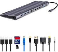 Hub USB C Hub 3.0, Adaptateur de Capuchon USB Triple, Gigabit Ethernet, Mini DP, VGA, Lecteur de Carte, etc.