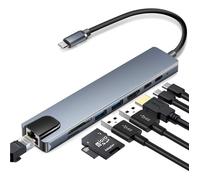 Hub USB-C - INF - 8 ports - USB, HDMI, RJ45 - Connectivité étendue - Couleur Gris