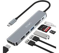 Hub USB C, JESWO 7 en 1 Adaptateur USB C avec HDMI 4K, USB 3.0, Lecteur de Cartes SD/TF, 100W PD, Adaptateur Multiport Compatible avec MacBook Pro/Air, iPad Pro, Dell XPS Appareils Type-C...(Gray)