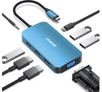 Hub Usb C Mst 8 En 1 Avec Usb-C Vers 2 Hdmi/1 Vga, Vers 3 Ports Usb 3.0/100 W/Audio Auxiliaire 3,5 Mm, Compatible Avec Iphone 15 Pro/Max, Macbook Pro 2023/2022/2021/2020, Surface Book Et Plus