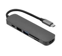 Hub USB-C multiport 6 en 1, station d'accueil USB-C avec HDMI 4K, lecteur de cartes SD/TF, ports USB haute vitesse, conception en alliage d'aluminium