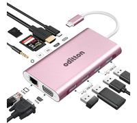 Hub USB C, oditton 11 en 1 Adaptateur USB C avec HDMI 4K, VGA, 4 USB A, Fente pour Carte SD/TF, 3.5mm Audio, Ethernet, PD 100W de Chargement USB C pour Mac et Autres Appareils de Type C