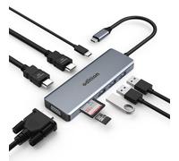 Hub USB C, oditton 9 en 1 Station d'accueil Multiport Adaptateur USB C, Compatible avec Les Ordinateurs Portables USB C et Autres Appareils de Type C (2 * 4K HDMI, SD/TF, 3* USB A 3.0, VGA, 100W PD)
