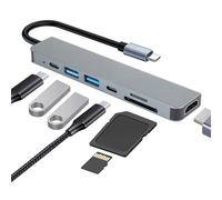 Hub USB C, PD100W, HDMI 4K, 2 ports USB A, 2 ports USBC, TF/FD, 7 en 1 station d'accueil USB C, adaptateur US B compatible avec MacBook Pro et MacBook Air, distributeur US B compatible avec MacBook