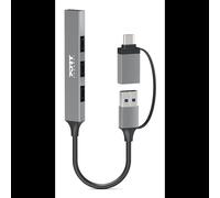 Hub USB-C Port Designs 900160 Argent, 1x USB 3.2 Gen 1 Type-A + 3x USB 2.0, 5000 Mbit/s, Aluminium, Compatible macOS et Windows