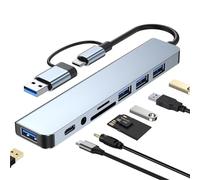 Hub USB C répartiteur USB 8 en 1 avec 4 ports USB, 1 lecteur de carte TF/SD USB C Sortie audio 3,5 mm pour MacBook Pro/iPad Pro/HP ordinateur portable/téléphones Galaxy (1 à 8)