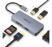 Hub USB C, Station d'accueil 6 en 1 avec Port HDMI 4K, Port VGA, 2 Ports USB 2.0, Lecteur de Carte SD/TF, pour MacBook et Autres Ordinateurs Portables de Type C