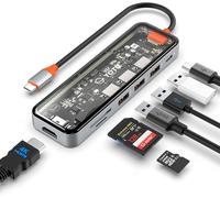 Hub USB C, Station d'accueil, hub 7 en 1 de Type C avec Port HDMI 4K, Alimentation 92 W PD USB-C, 3 Ports USB 3.0, Lecteur de Carte SD/TF, pour MacBook et Autres Ordinateurs Portables de Type C