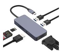Hub USB C, Tymyp 6 en 1 USB C Hub avec Sortie HDMI 4K, VGA, Lecteur de Carte SD/TF, 2 USB 3.0, Adaptateur USB C pour MacBook Pro/Air iPad Pro Dell Surface Pro 8/7 et Autres Types C Dispositif