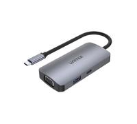 UnITEK Human friendly - Hub USB-C avec triple écran MST, 2 HDMI + VGA, 1 port USB-A et alimentation USB-C 100 W, USB 3.1 5 Gbps, 4K 30 Hz, 2K 60 Hz, Aluminium, SuperSpeed