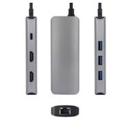 Hub USB-C Urban Factory 7 en 1 avec 3 USB-A 2 HDMI 4K 60Hz 1 RJ45 1 USB-C 100W PD Gris anthracite
