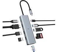 Hub Usb C, Usb 3.0 Ultra Slim Usb C Ethernet Adapter Multiport Avec Transfert De Données Rapide, 10 En 1 Extension Usb Pour Macbook Pro/Air, Hp, Lenovo, Dell[Z1871]