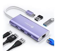 Hub USB C, UtechSmart 6 en 1 Adaptateur USB C vers HDMI avec 1000M Ethernet, Port de Charge PD 100W, 3 Ports USB 3.0 compatibles avec MacBook Pro, Chromebook et périphériques USB C (Violet)