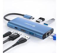 Hub USB C, UtechSmart Adaptateur USB C à HDMI 6 en 1 avec Ethernet 1000M, Port de Charge PD 100W, Adaptateur 3 Ports USB 3.0 Compatible avec MacBook Pro, Chromebook et périphériques USB C(Bleu)