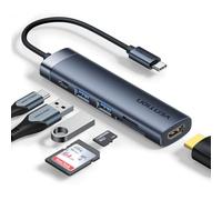 Hub USB-C VENTION 6-en-1 Adaptateur avec HDMI 4K et Charge PD 100W, Ports de Données USB-A 3.0 / USB-C 5 Gbit/s, Lecteur SD/TF, Compatible MacBook, iPad Air/Pro, iPhone 17/16/15, HP, Dell