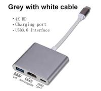 Hub USB C vers HDMI 4K, Station d'accueil PD USB 3 0 Type C, Compatible avec projecteur HDTV S20 Dex(Grey White Cable)