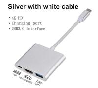 Hub USB C vers HDMI 4K, Station d'accueil PD USB 3 0 Type C, Compatible avec projecteur HDTV S20 Dex(Silver White Cable)