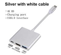 Hub USB C vers station de chargement PD Compatible HDMI 4K USB 3.0 Type C pour Macbook iPad Huawei Xiaomi Samsung S20 Dex projecteur HDTV-Câble blanc argenté