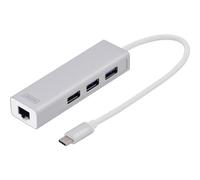 Hub USB combi Digitus DA-70255 3+1 ports avec port réseau intégré argent