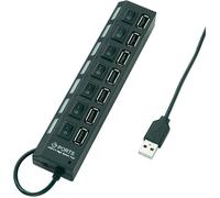 Hub USB - Conrad - 7 ports - commutation séparée - LED - noir