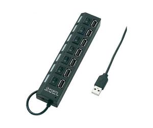 Hub USB - Conrad - 7 ports - commutation séparée - LED - noir