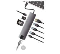 Hub miniDOCK USB_C 9 Ports CoolBox : RJ45 Ethernet, HDMI, USB3.0 (3X), microSD, SD, USB-C données et USB-C PD. Aluminium, câble 190 mm. Compatible avec Apple MacBook, Chromebook et ultrabooks