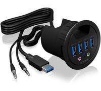 Hub Usb De Bureau (60 Mm) À Encastrer, 4 Ports Usb 3.0, Entrée/Sortie Audio, Passe-Câble, Noir, Ib-Hub1403A[Z409]