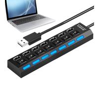 Hub USB | Extenseur de ports multiples | Adaptateur USB portable antidérapant avec bouton individuel pour voyage, maison, configuration de jeu, espace de cotravail, photographie à distance