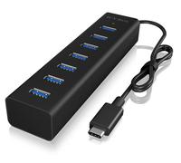 ICY BOX IB-Hub1700-C3 Concentrateur USB Type-C à 7 Voies avec 7 Ports USB 3.0 (Type-A) et Alimentation, cble intégré, Aluminium, Noir