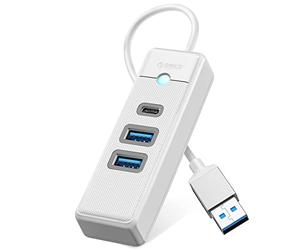 Hub USB, ORICO 3 Ports USB 3.0 Adaptateur avec 2 Type A, Type C pour Ordinateur Portable, Téléphone Mobile, Tablette, Multiports Hub-USB Compatible Mac OS, Linux, Android