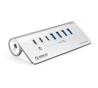 Hub USB, ORICO Hub USB C 3.2 Gen 2 alimenté à 7 Ports 10 Gbit/s avec 4 USB C, 2 USB A, PD 60 W, Adaptateur d'alimentation 24V/3A, répartiteur USB en Aluminium avec 1m câble pour Macbook, Macbook Pro