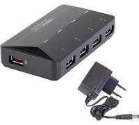 Hub USB 3.0 Renkforce 4+1 ports avec port de charge rapide, avec LEDs de statut noir